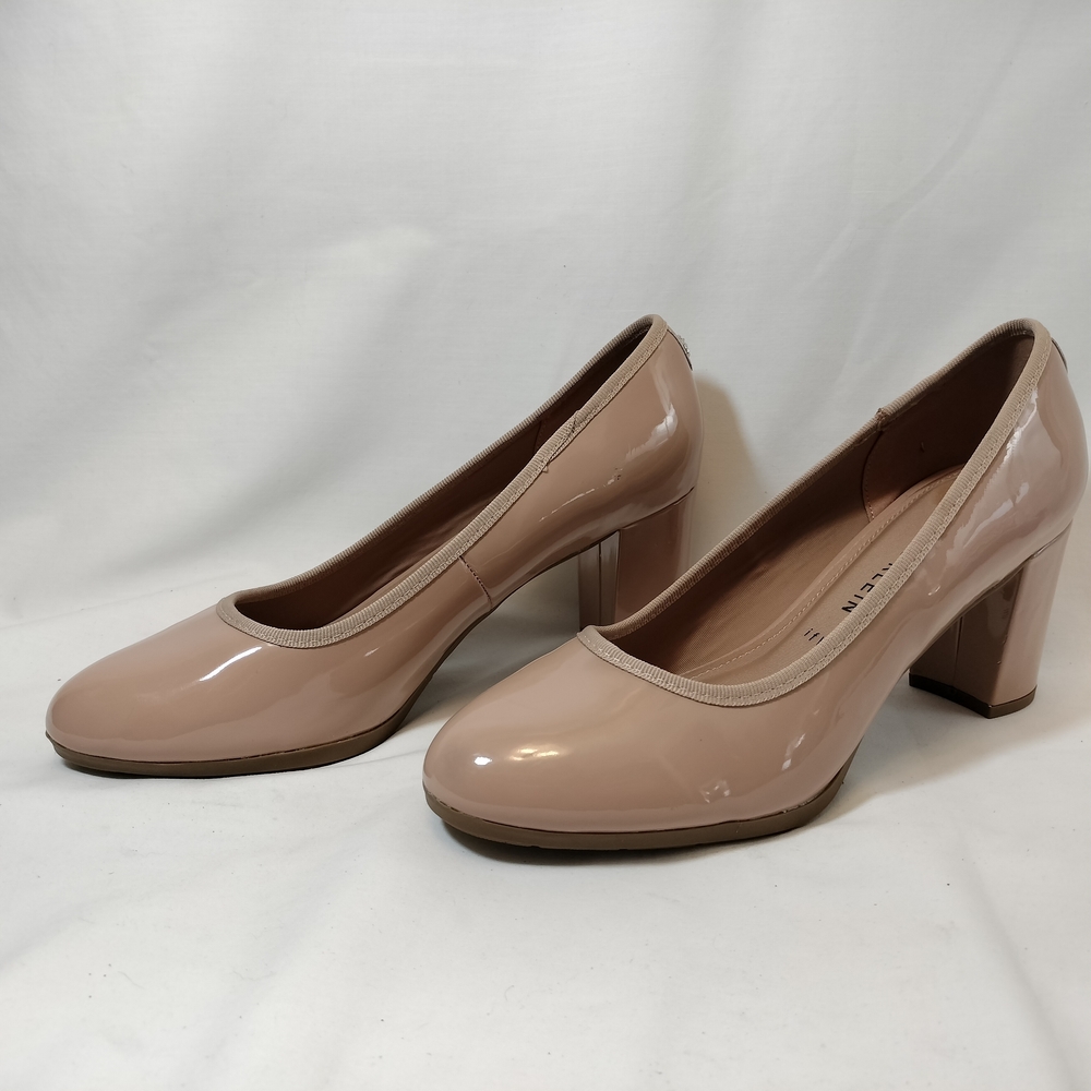 Classic Patent Block Heel Pumps - Nude